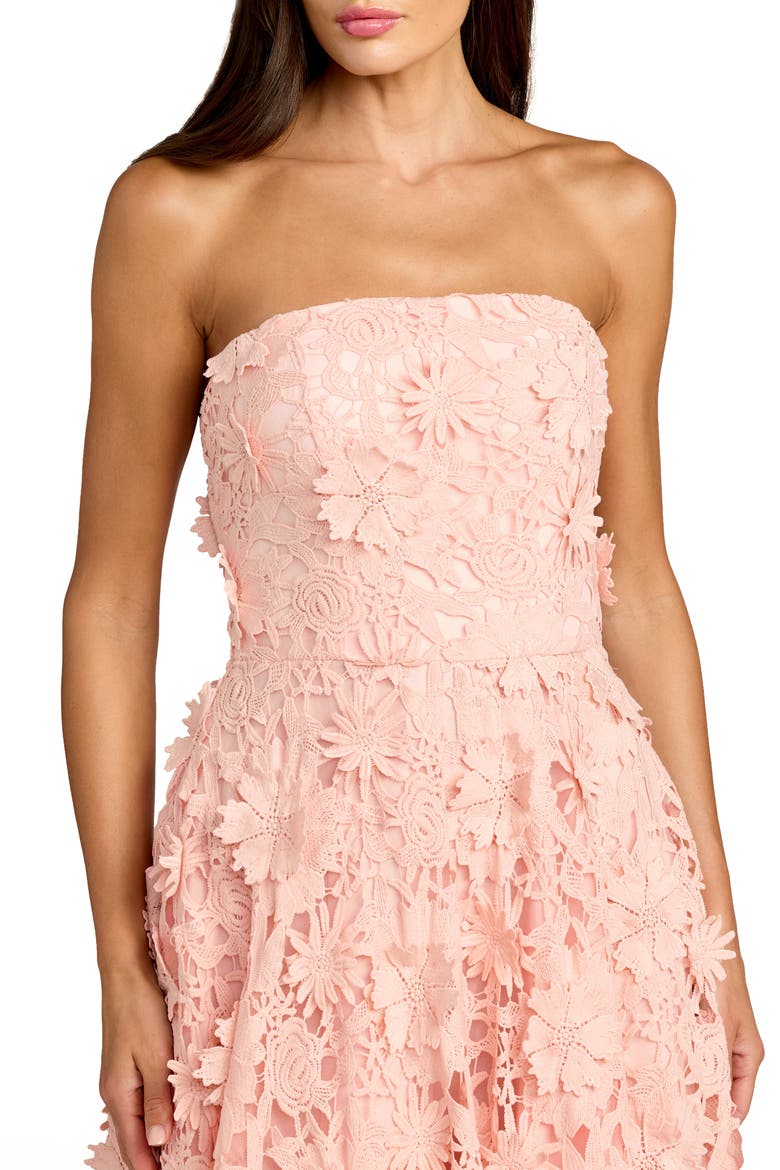 Floral Lace Strapless A Line Midi Dress, Alternate, color, Blush