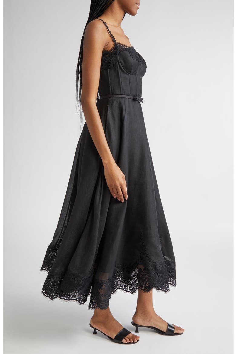 Hypnotic Lace Trim Corset Dress, Alternate, color, BLACK