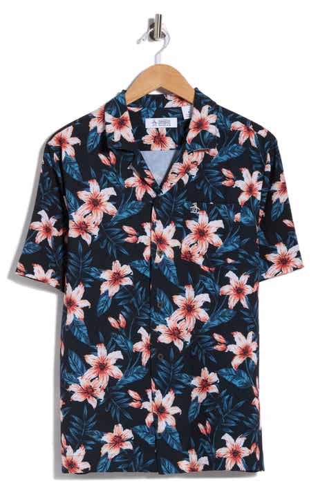 Original Penguin Hibiscus Print Seersucker Camp Shirt