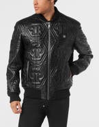 PHILIPP PLEIN Embossed Leather Bomber Monogram Men