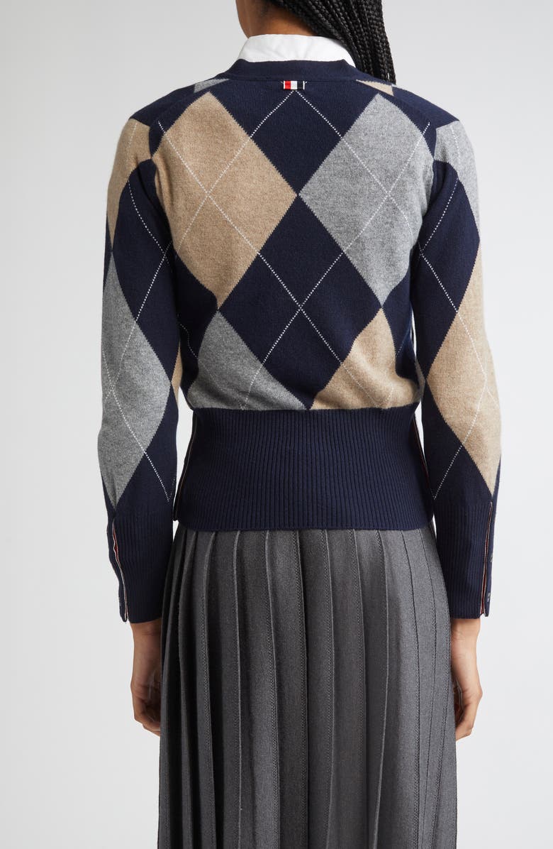 Thom Browne Argyle Cashmere Cardigan, Alternate, color, Navy