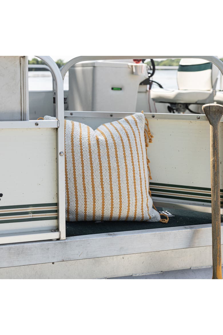 Handwoven Ochre Striped Filled Throw Pillow, 20" x 20", Alternate, color, Yellow