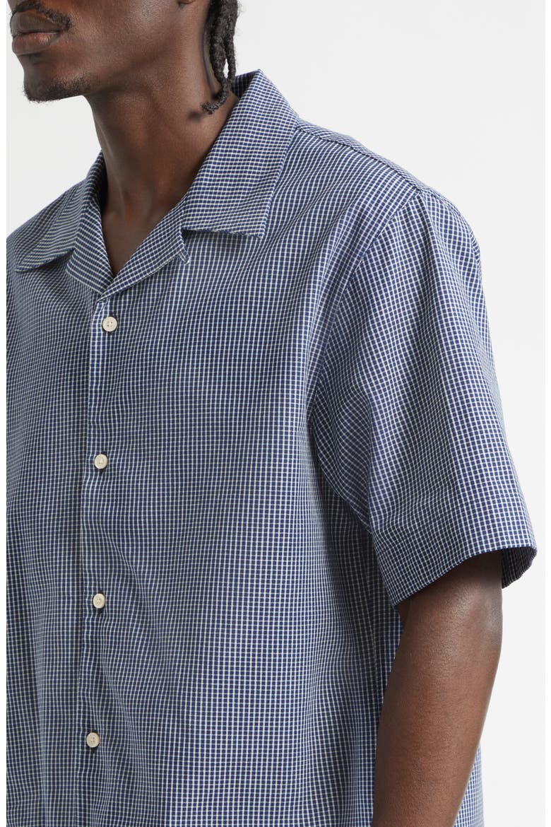 Check Logo Appliqué Cotton Bowling Shirt, Alternate, color, WHITE/ BLUE