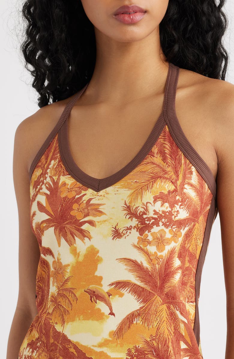 Kulani Kinis Dip Halter Cotton Rib Mini Sundress, Alternate, color, Vintage Vacay