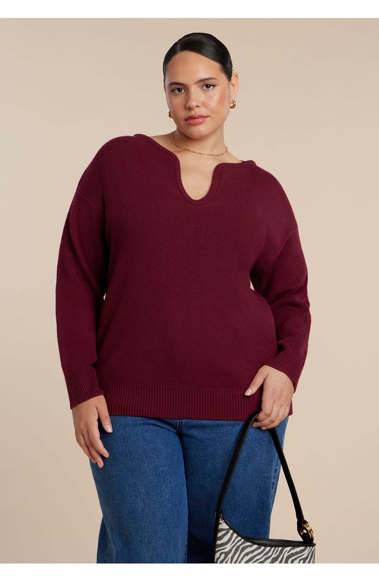 ELOQUII Deep V-Neck Sweater, Main, color, Port Royale