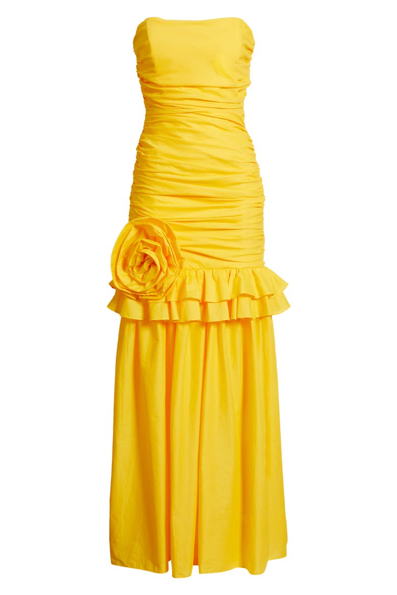 Solea Floral Appliqué Strapless Gown, Alternate, color, LEMON TONIC