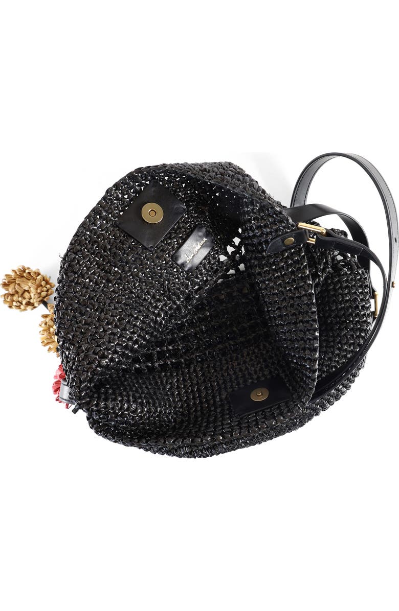Sam Edelman Marcie Open Weave Raffia Bucket Bag, Alternate, color, Black
