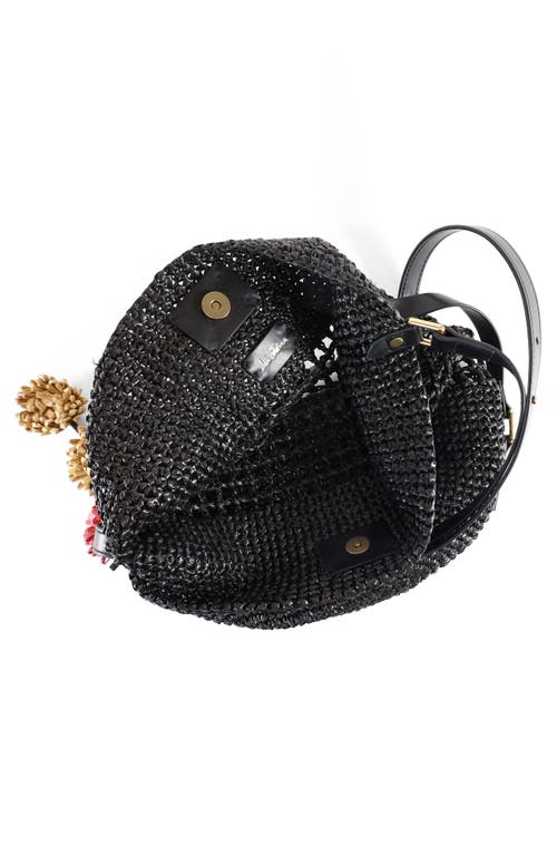 Sam Edelman Marcie Open Weave Raffia Bucket Bag In Black