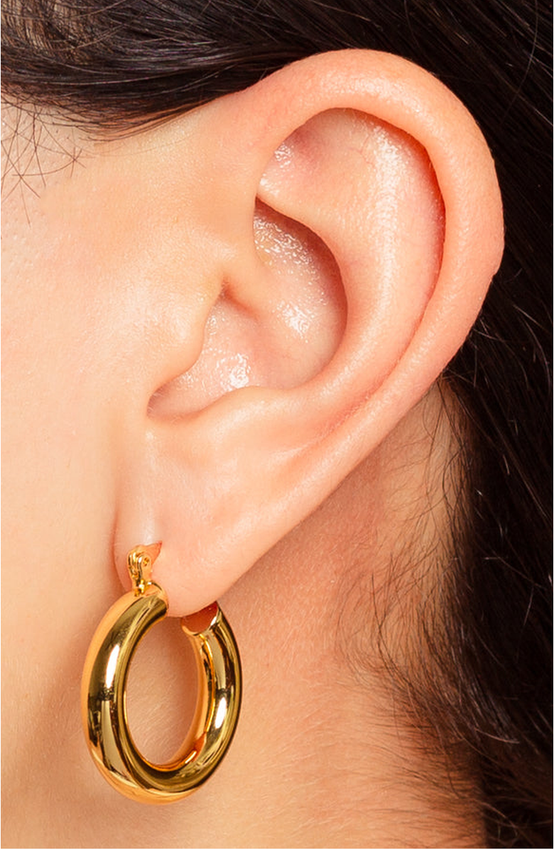 Little Sky Stone Chunky Bear Hoop Earrings, Alternate, color, Gold
