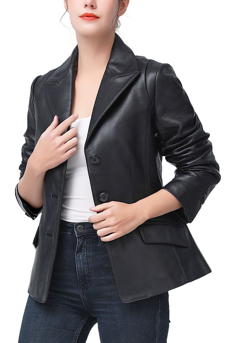 Mya Leather Blazer, Alternate, color, Black