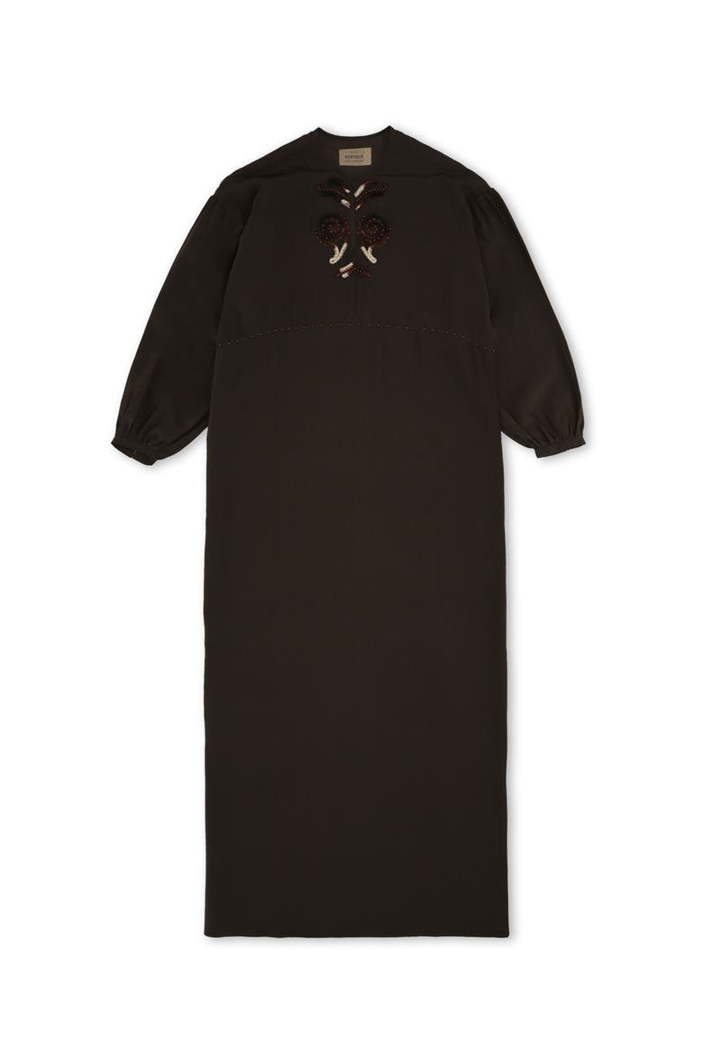 Allegral Embroidered Silk Crepe Dress, Main, color, BROWN
