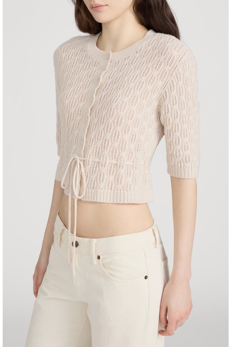 The Clover Tie Waist Crop Wool & Cashmere Cardigan, Alternate, color, OATMEAL HEATHER
