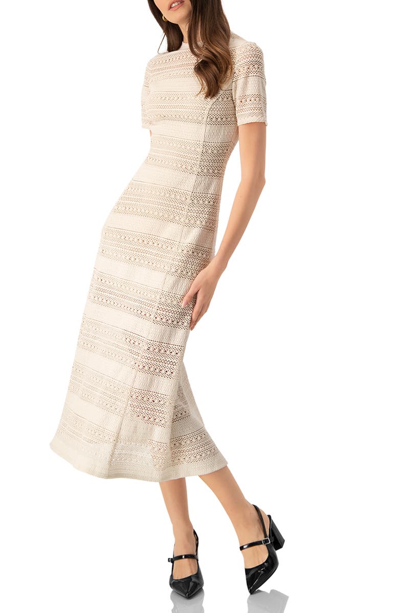 IVONNE Midi Crochet Striped Dress, Alternate, color, Natural