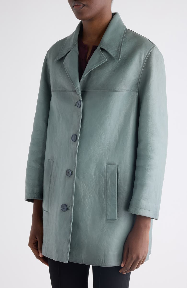 Chloé Waxy Leather Coat, Alternate, color, Faded Blue