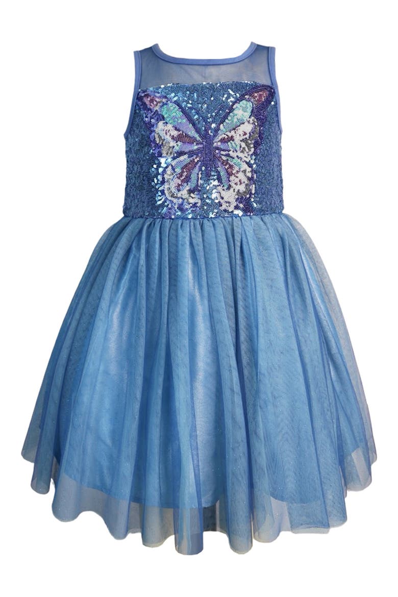 Kids' Sequin Butterfly Mesh Party Dress, Main, color, BLUE