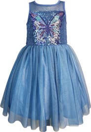 Zunie Kids' Sequin Butterfly Mesh Party Dress