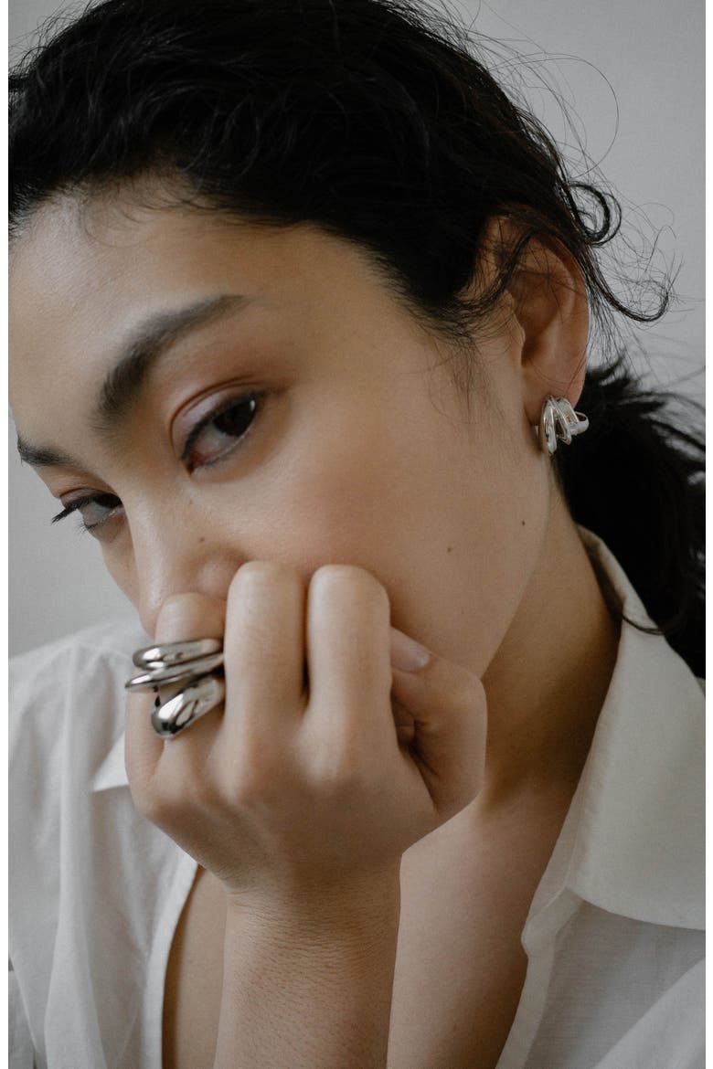 Dollop Hoop Earrings, Alternate, color, SILVER PLATED
