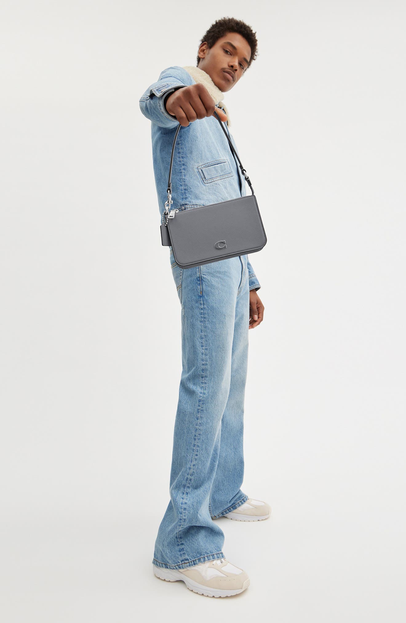 Crossgrain Leather Convertible Shoulder Bag, Alternate, color, GREY BLUE