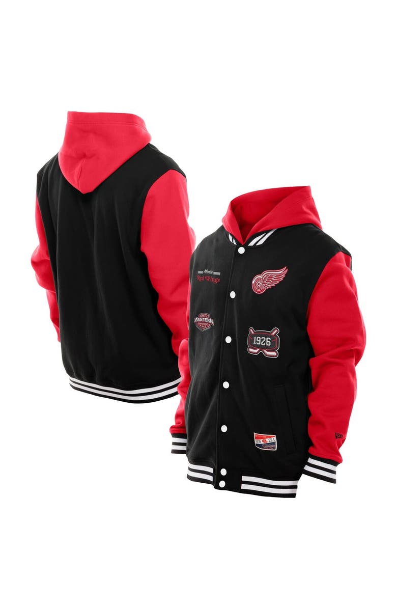New Era Men
s New Era Black/Red Detroit Red Wings Full-Snap Fleece Hoodie Jacket, Main, color, Black