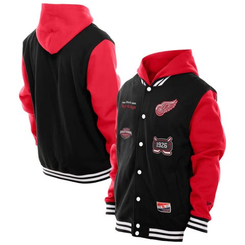Men
s New Era Black/Red Detroit Red Wings Full-Snap Fleece Hoodie Jacket