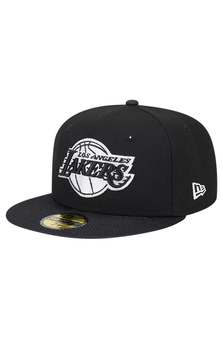 New Era Men's New Era Black Los Angeles Lakers Active Satin Visor 59FIFTY Fitted Hat, Alternate, color,