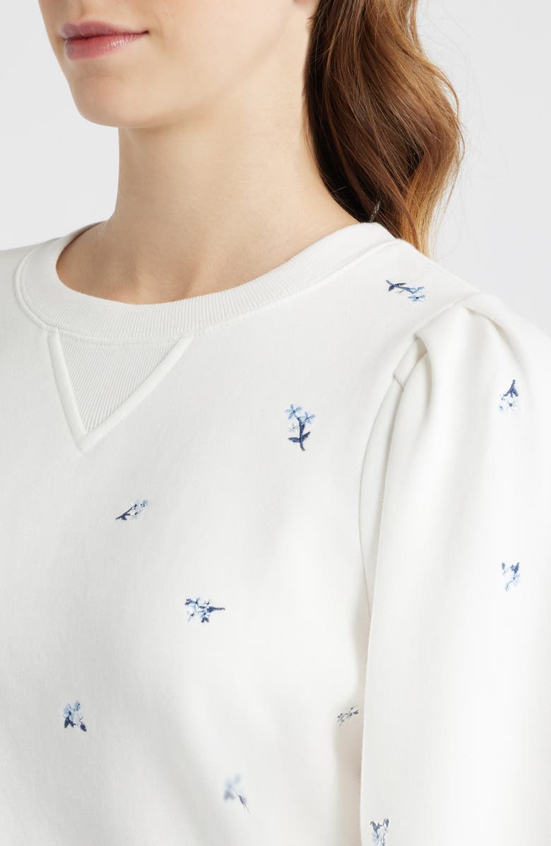 Rails Tiffany Floral Embroidered Balloon Sleeve Cotton Sweatshirt, Alternate, color, Embroidered Blue Iris
