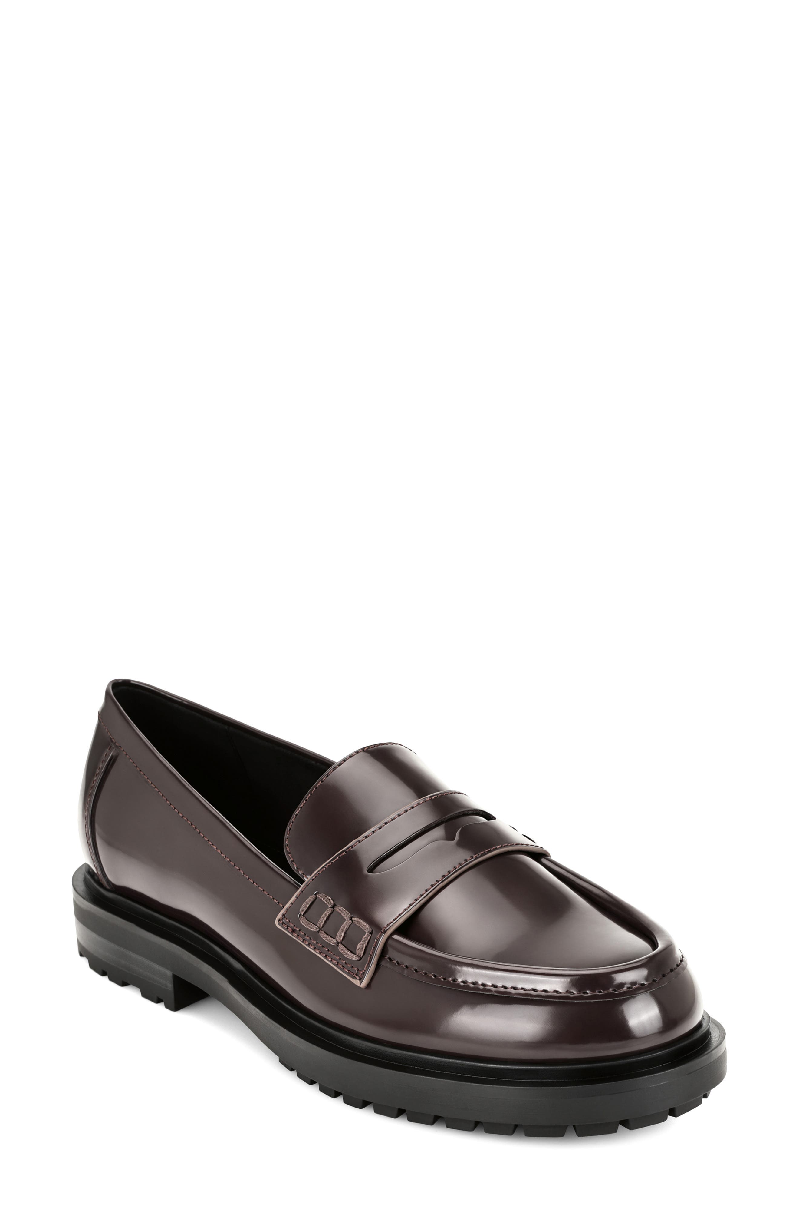 Teven Faux Leather Loafer, Main, color, DARK RED
