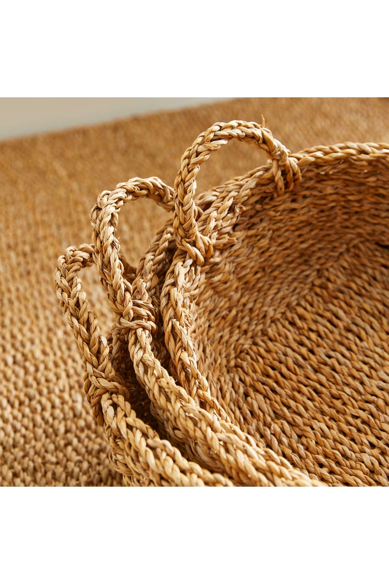 Seagrass Shallow Baskets With Handles Set of 3, Alternate, color, Beige