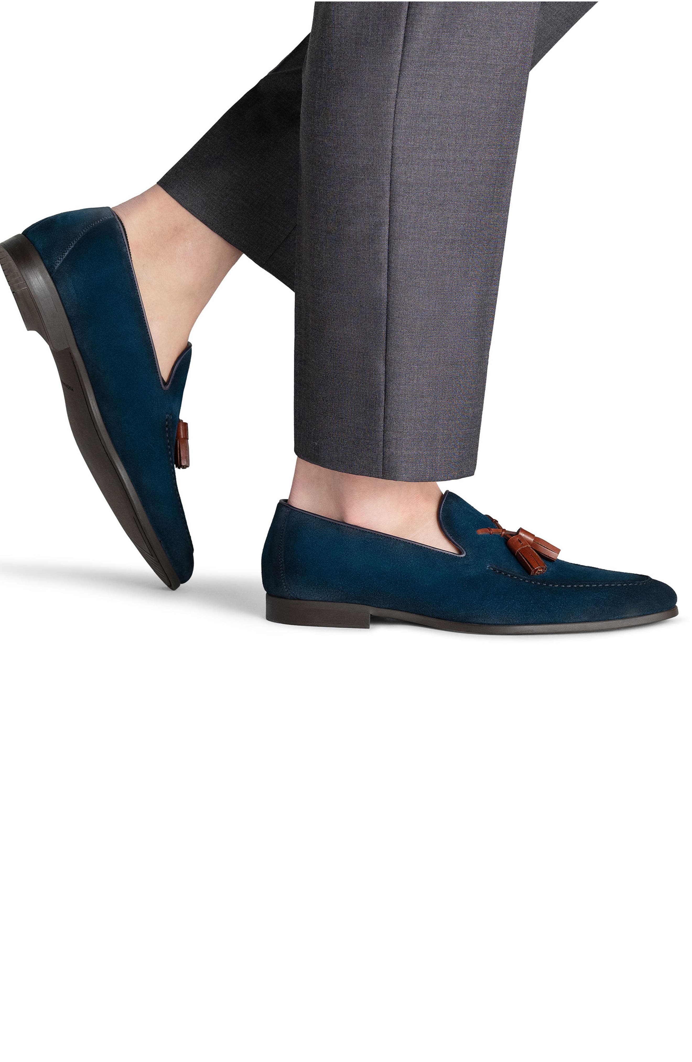 Magnanni Dion Tassel Loafer, Alternate, color, Navy Suede