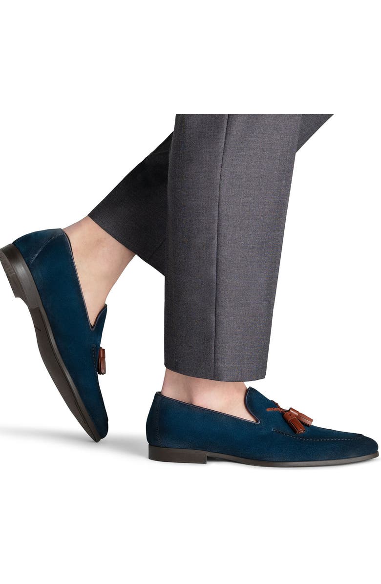 Magnanni Dion Tassel Loafer, Alternate, color, Navy Suede