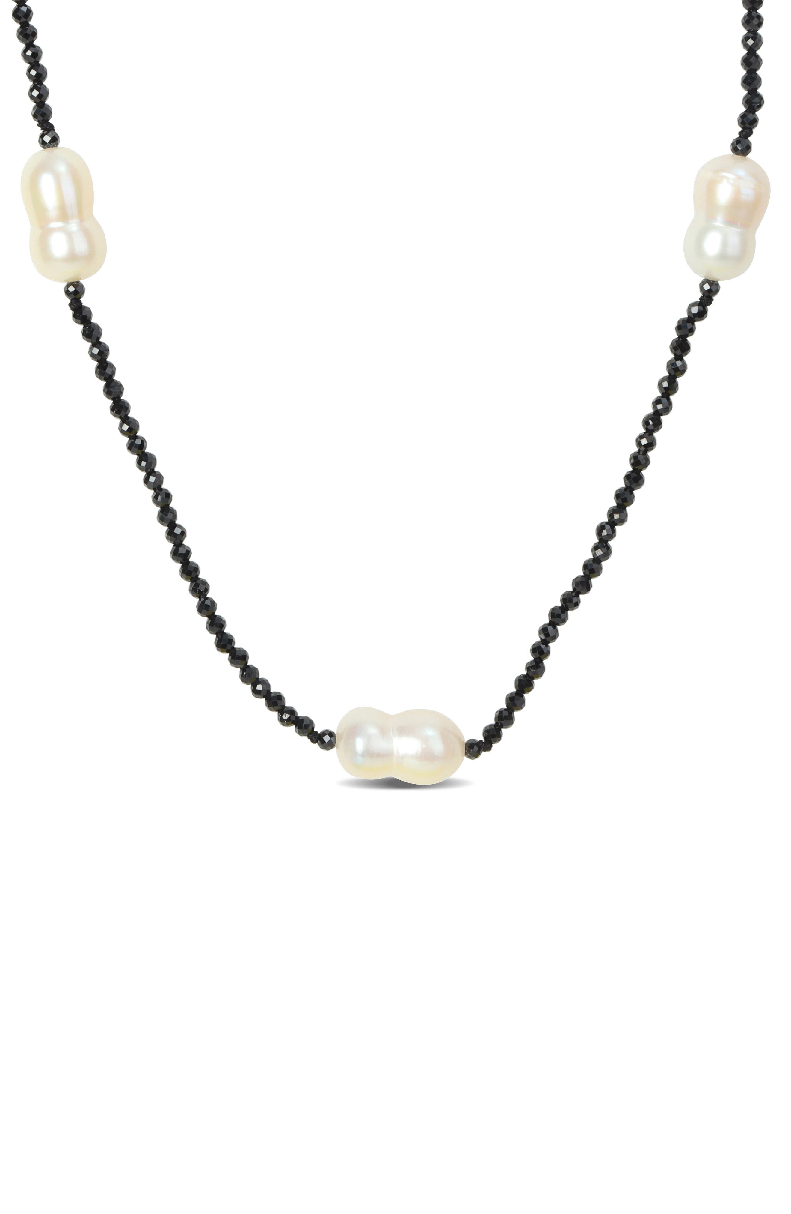 Black Spinel & Keshi Cultured Pearl Station Necklace