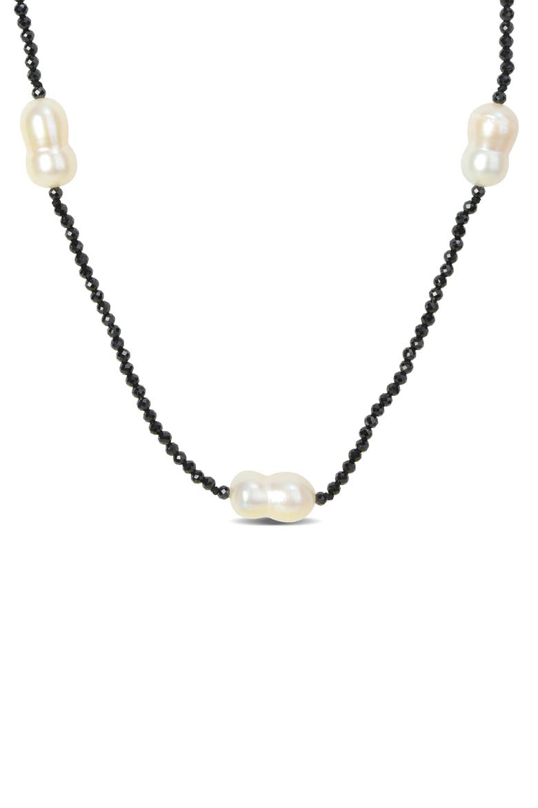 Black Spinel & Keshi Cultured Pearl Station Necklace, Main, color, BLACK
