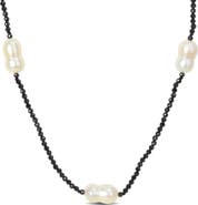DELMAR Black Spinel & Keshi Cultured Pearl Station Necklace