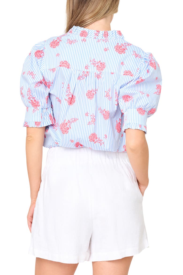 Iris Stripe Floral Stretch Cotton Poplin Top, Alternate, color, NAUTICAL ROSE STRIPE
