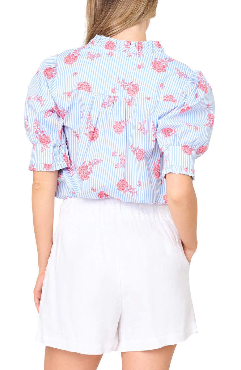 GIBSONLOOK Iris Stripe Floral Stretch Cotton Poplin Top, Alternate, color, Nautical Rose Stripe