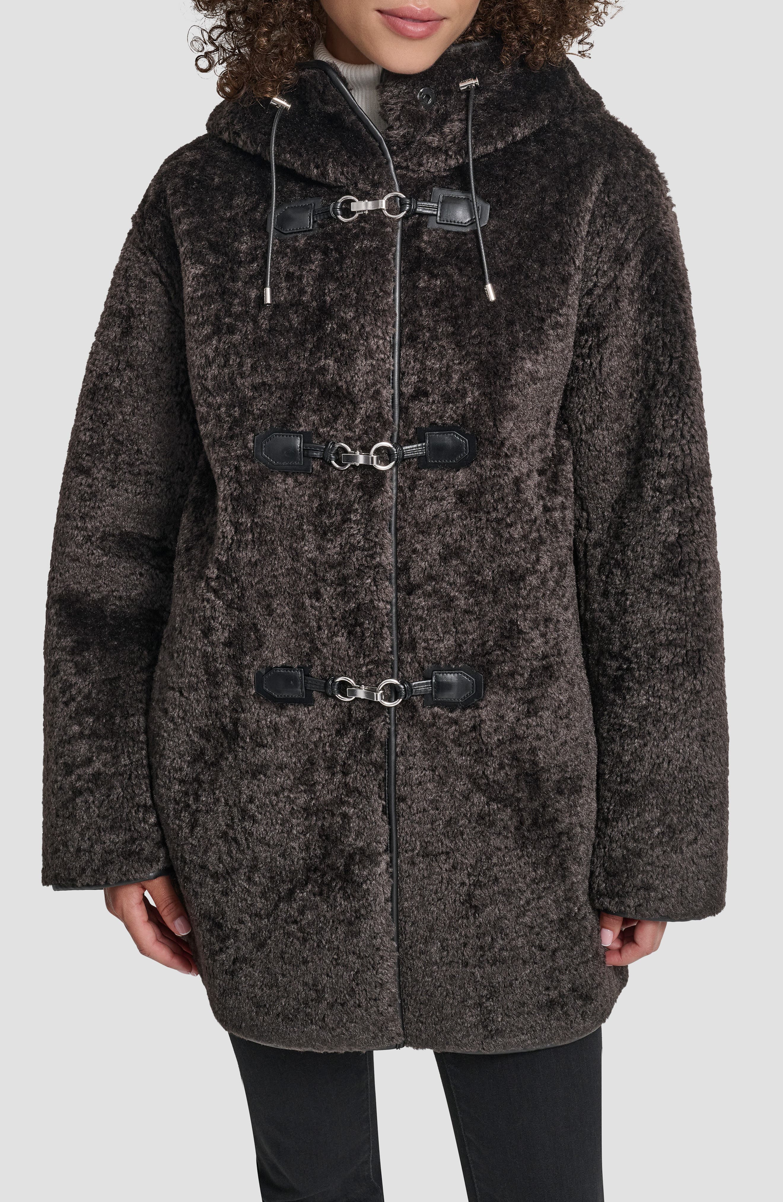 DKNY Faux Fur Toggle Hooded Jacket