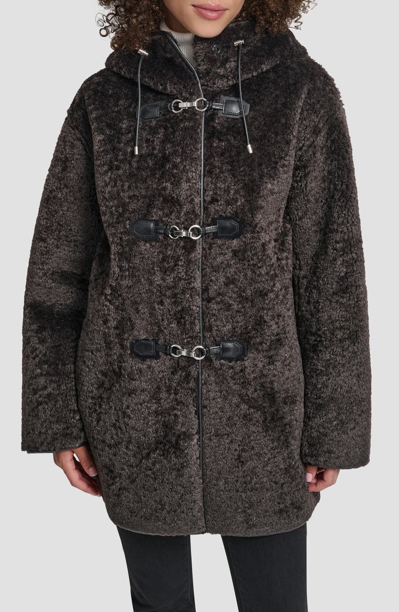 DKNY Faux Fur Toggle Hooded Jacket, Main, color, Bitter