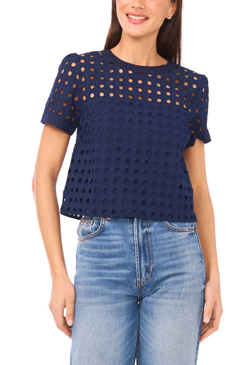 Circle Eyelet Cotton Top, Main, color, CLASSIC NAVY