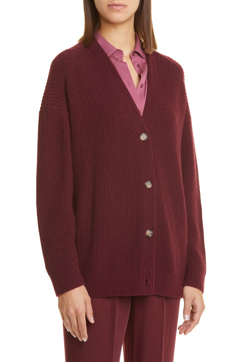 Oversize Wool & Cashmere Cardigan, Alternate, color, PLUM WINE