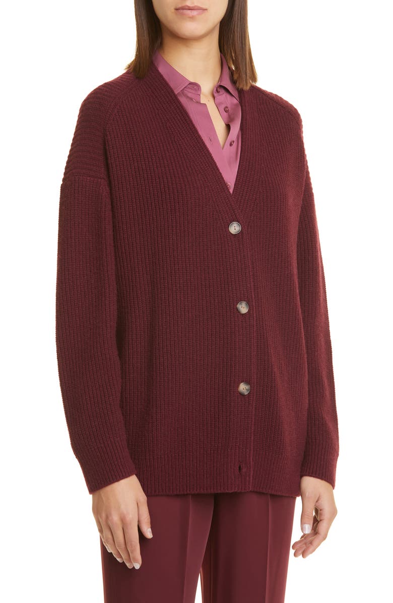 Vince Oversize Wool & Cashmere Cardigan, Alternate, color, Plum Wine
