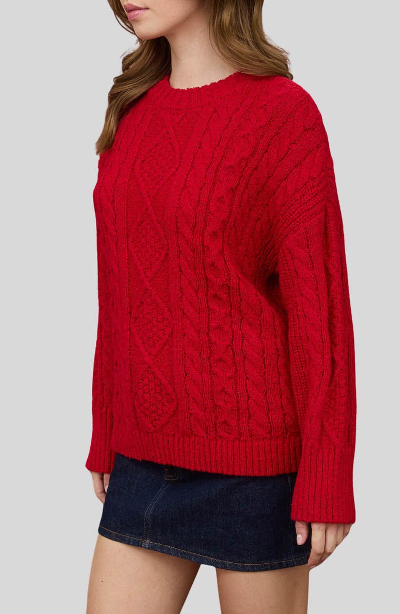 Blu Pepper Cable Stitch Crewneck Sweater, Alternate, color, Deep Red