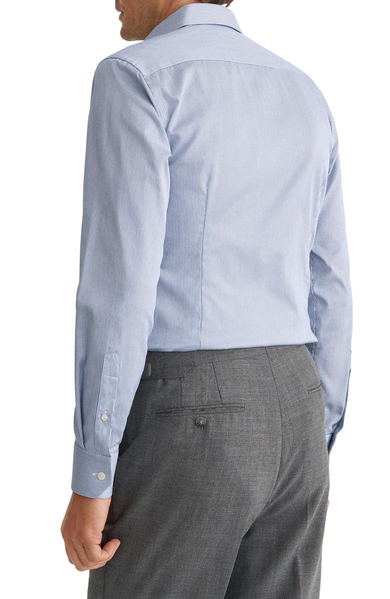 Eton Contemporary Fit Pinstripe Cotton Twill Dress Shirt, Alternate, color, Medium Blue