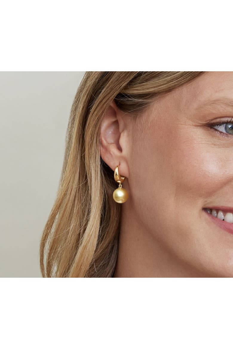 Golden South Sea Pearl Hoop Willa Dangling Earrings, Alternate, color, Yellow Gold