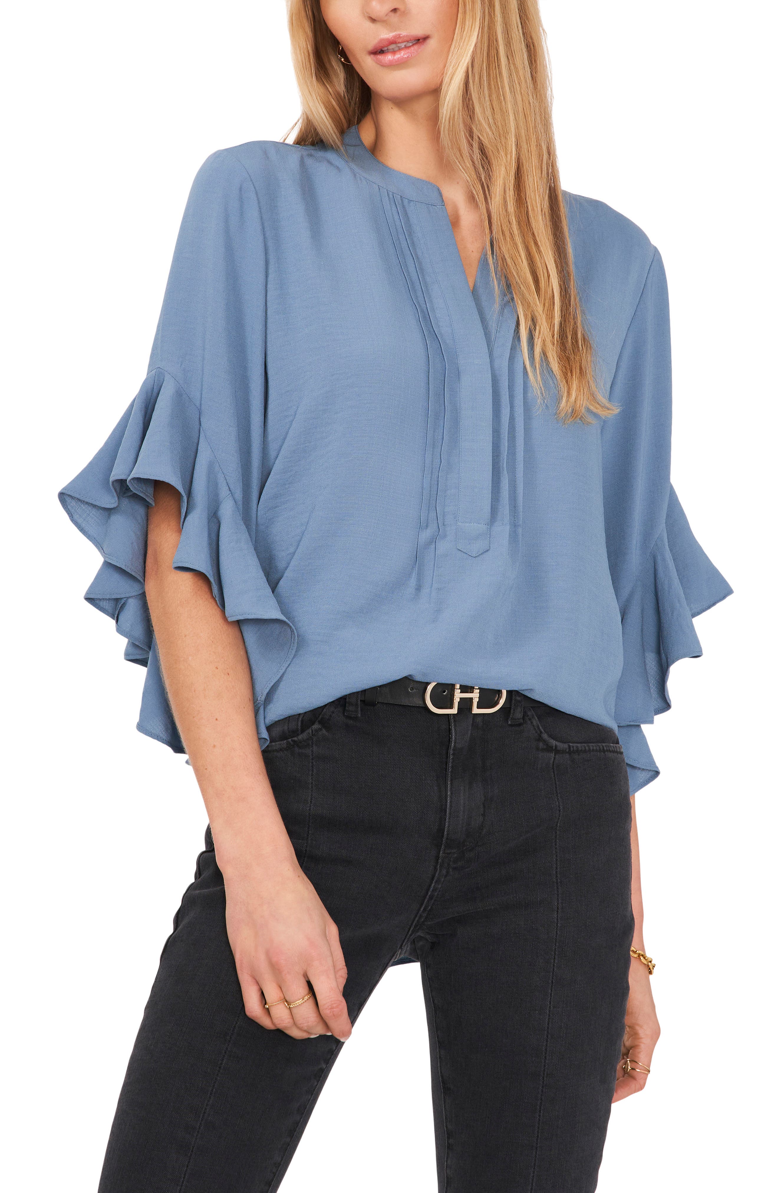 Vince Camuto Pintuck Flutter Sleeve Blouse (Women) | Nordstromrack