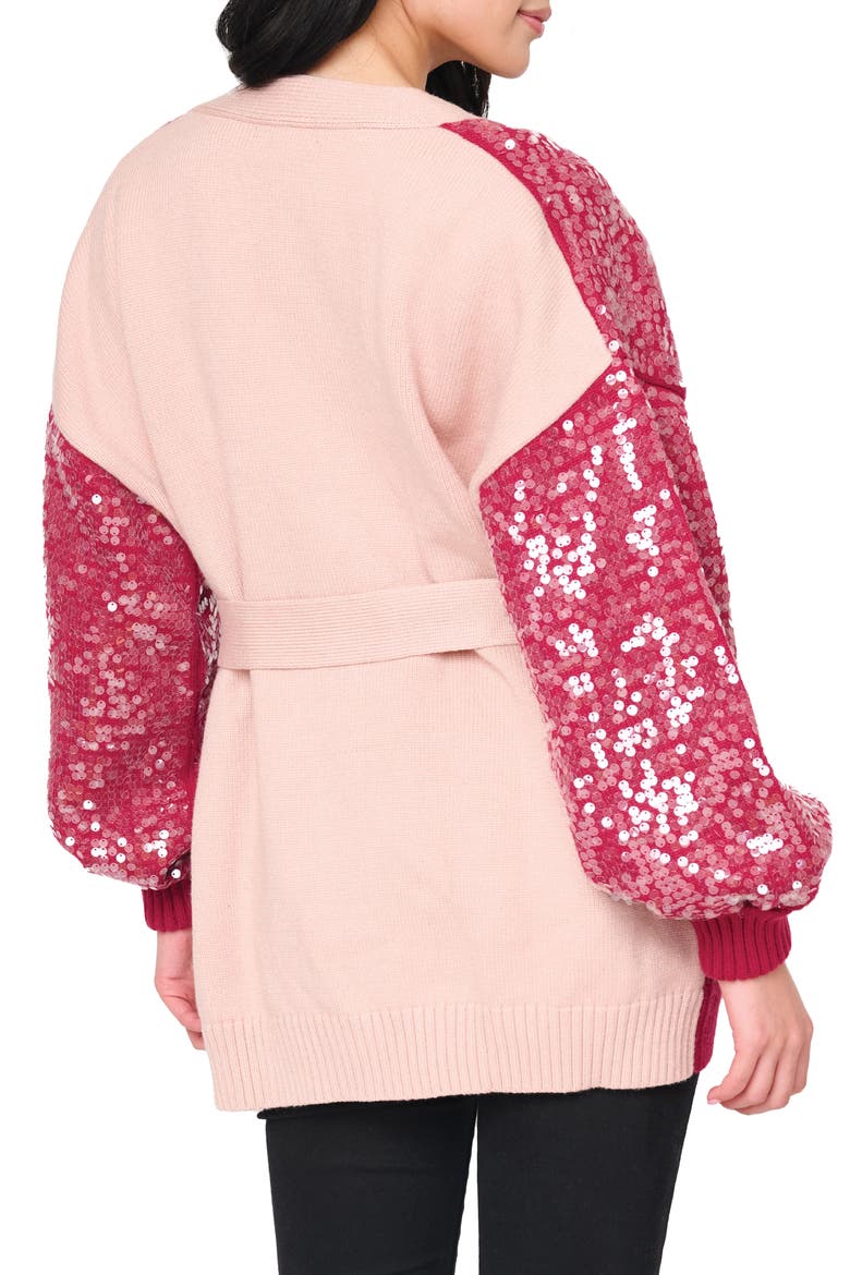 Friday Colorblock Sequin Cardigan, Alternate, color, CERISE / PINK SMOKE