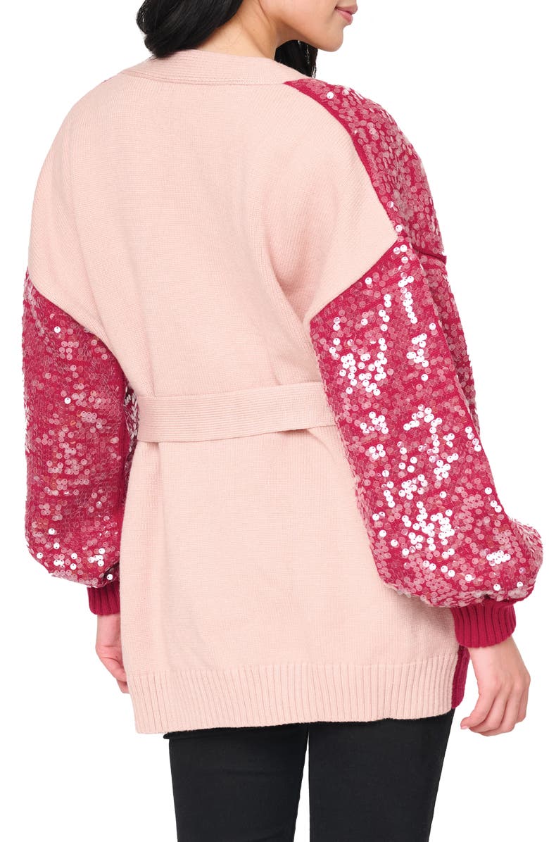 GIBSONLOOK Friday Colorblock Sequin Cardigan, Alternate, color, Cerise / Pink Smoke