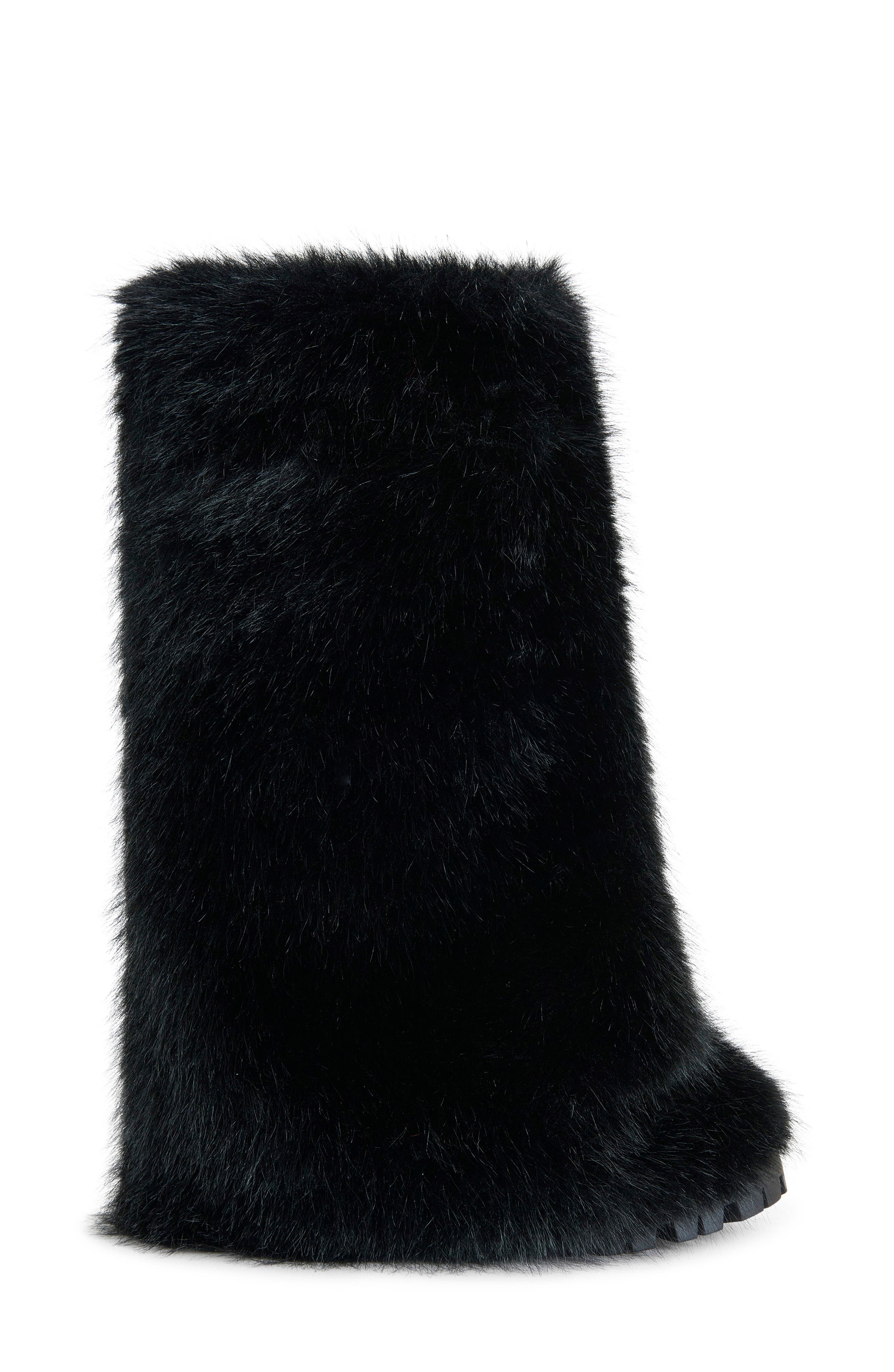 AZALEA WANG Lisboa Cuffed Faux Fur Bootie, Alternate, color, Black