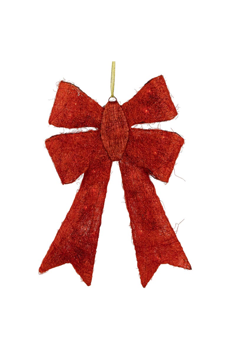 Northlight Lighted Sparkling Sisal Outdoor Christmas Double Bow - 23" - Red - Clear Lights, Main, color, 