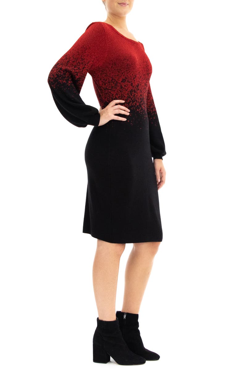 Nina Leonard Ombré Lurex Sweater Dress, Alternate, color, Black/ Red