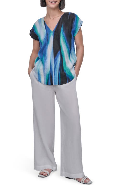 Dkny V-neck Linen Top In Caribbean